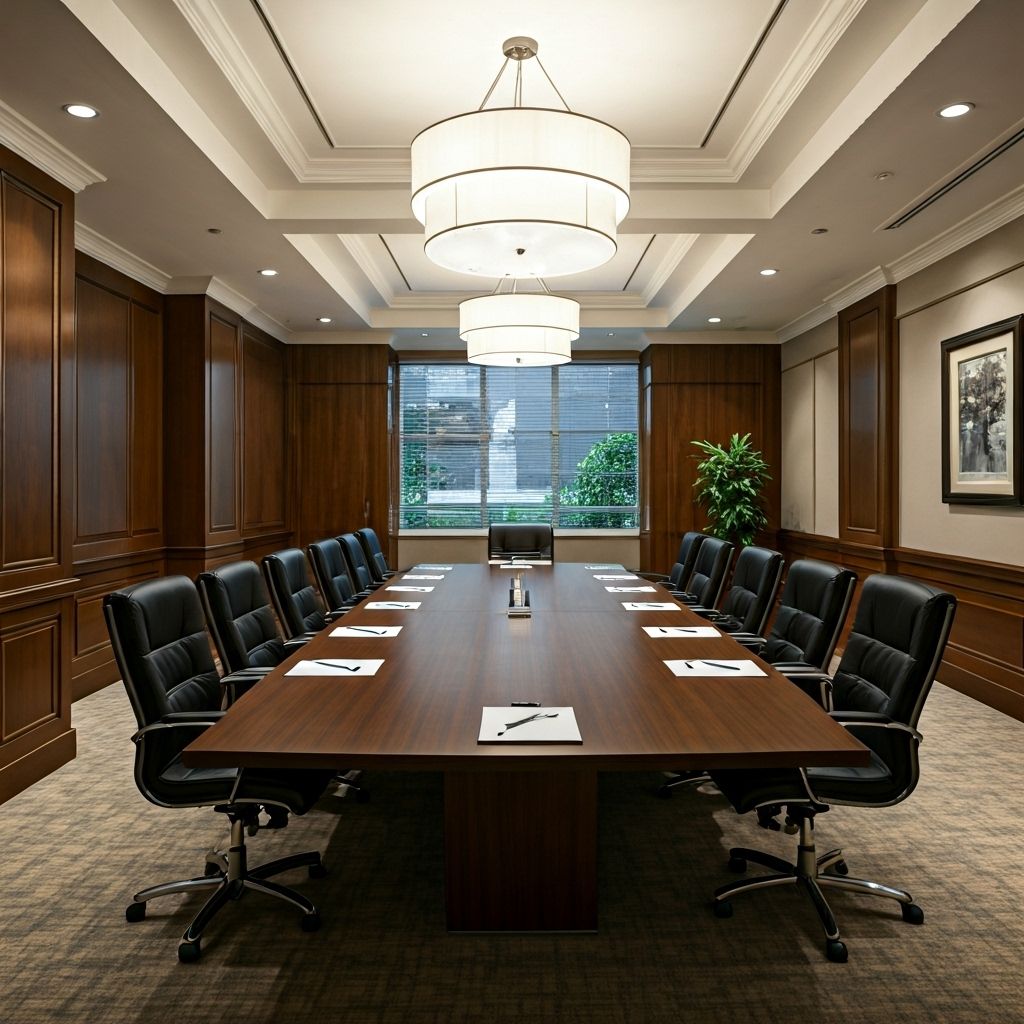Executive boardroom meeting with diverse professionals