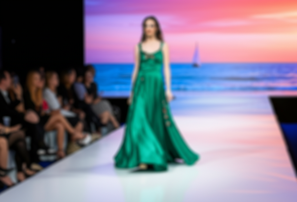 Fashion model on runway in elegant outfit